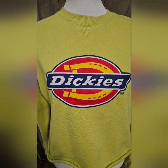 DICKIES Raw Hem Cropped Relaxed Fit Sweatshirt In Yellow Green Color.Size Medium - Picture 8 of 11